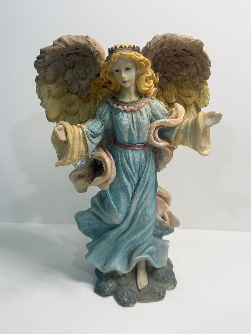 Decorative Angel Figurine in Blue and Cream - Home Art